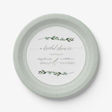 Modern Simple Leaf Foliage Greenery Bridal Shower Paper Plates
