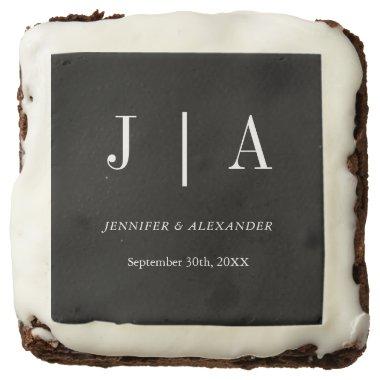 Modern Simple Monogram Black And White Wedding Brownie