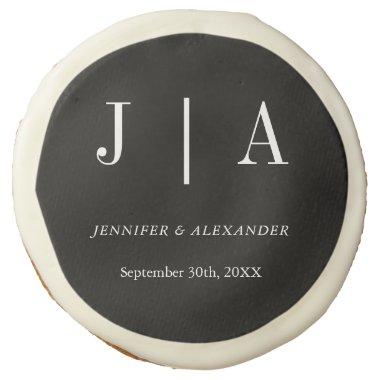 Modern Simple Monogram Black And White Wedding Sugar Cookie