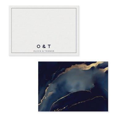Modern Simple Nautical Navy Blue Couple Monogram Note