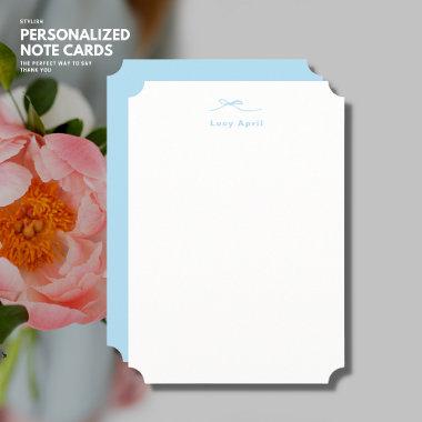 Modern Simple Personalized Blue Note Invitations with Bow