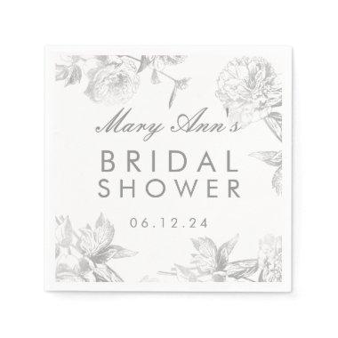 Modern Simple Silver Floral Bridal Shower Favor Napkins