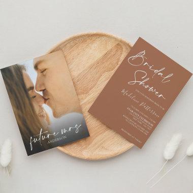 Modern Simple Terracotta with Photo Bridal Shower Invitations
