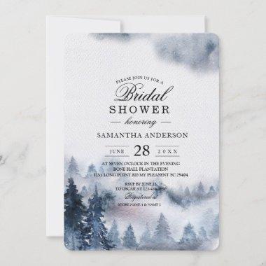 Modern Simple Winter Blue & White Forest Invitatio Invitations
