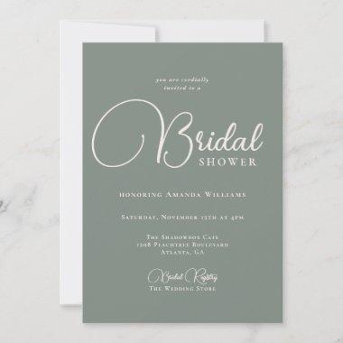 Modern Simplicity Deep Sage Green Bridal Shower Invitations