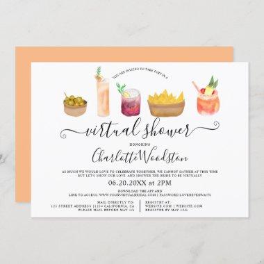 Modern snacks cocktails watercolor virtual shower Invitations