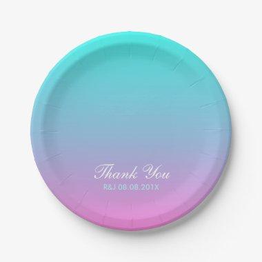 modern spring pink turquoise ombre wedding favor paper plates