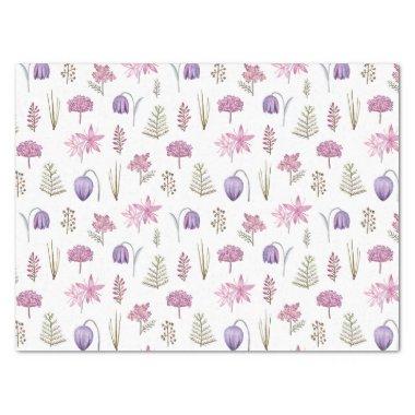 Modern Spring Watercolor Pink Purple Floral Tissue Paper