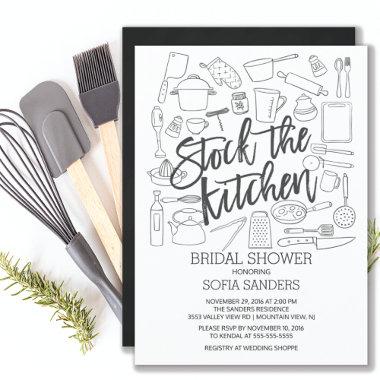 Modern Stock the Kitchen Tools Bridal Shower Invitations