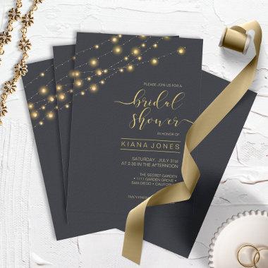 Modern String Lights Bridal Shower Gold ID585 Invitations