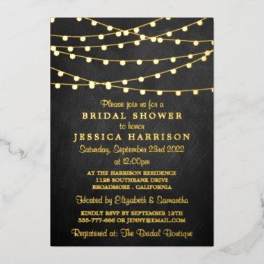 Modern String Lights Bridal Shower Real Foil Invitations