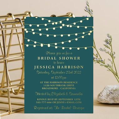 Modern String Lights Bridal Shower Real Foil Invitations