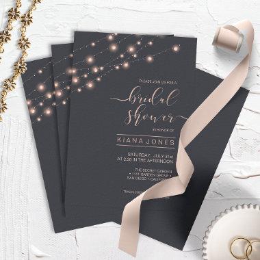Modern String Lights Bridal Shower Rose Gold ID585 Invitations