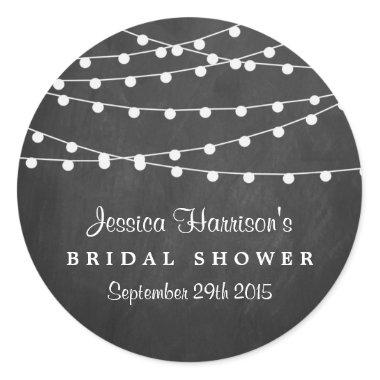 Modern String Lights On Chalkboard Bridal Shower Classic Round Sticker