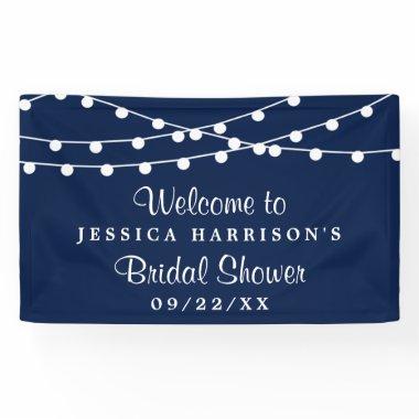 Modern String Lights On Navy Blue Bridal Shower Banner