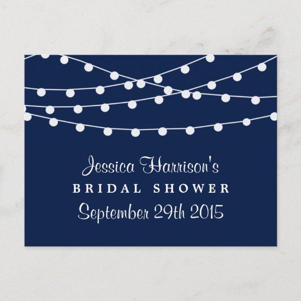 Modern String Lights On Navy Blue Bridal Shower Invitation PostInvitations