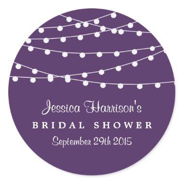 Modern String Lights On Purple Bridal Shower Classic Round Sticker