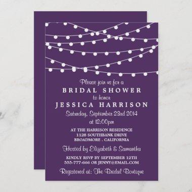 Modern String Lights On Purple Bridal Shower Invitations