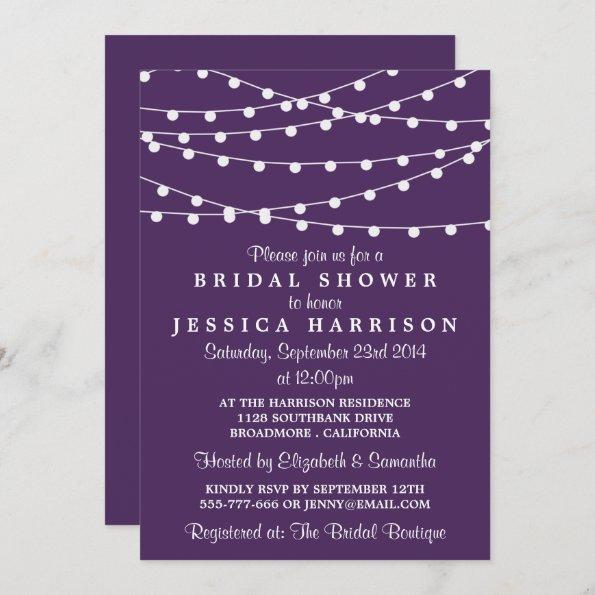 Modern String Lights On Purple Bridal Shower Invitations