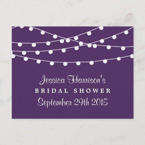 Modern String Lights On Purple Bridal Shower Invitation PostInvitations