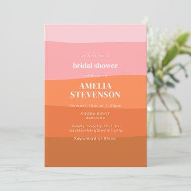 Modern Stripe Pink Orange Terracotta Bridal Shower Invitations