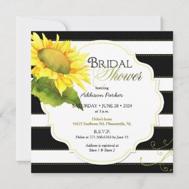 Modern Striped Sunflower Bridal Shower Invitations