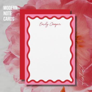 Modern Stylish Bold Wavy Red and Pink Note Invitations