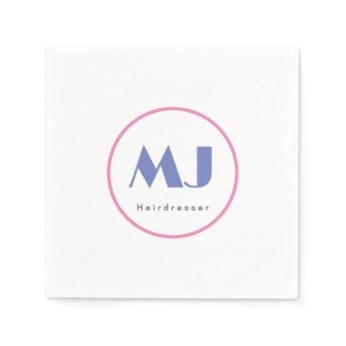 Modern Stylish Monogram Blue White Hairdresser Napkins