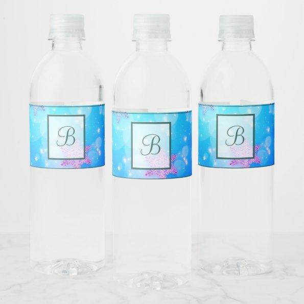 Modern Stylish Monogram Patterns | Snow Party #2 Water Bottle Label