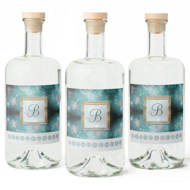 Modern Stylish Monogram Patterns | Snow Party #3 Liquor Bottle Label