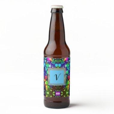 Modern Stylish Monogram Patterns Winter Party Beer Bottle Label