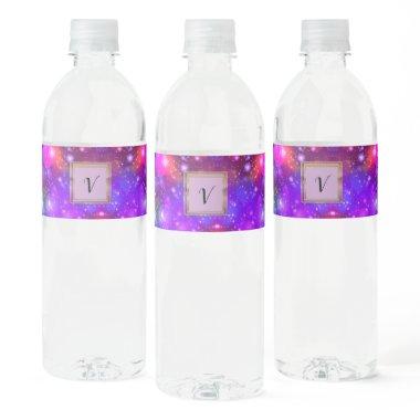 Modern Stylish Monogram Patterns Winter Party Water Bottle Label