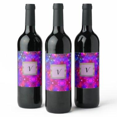 Modern Stylish Monogram Patterns Winter Party Wine Label