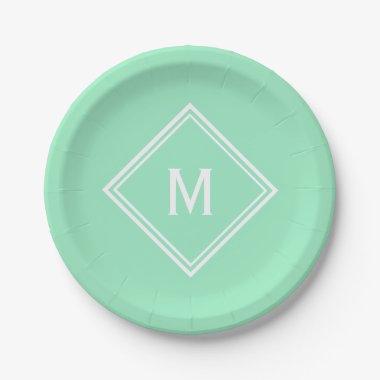 Modern Stylish Neo Mint Green Custom Monogram Paper Plates