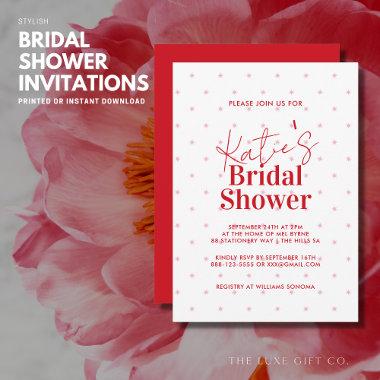 Modern Stylish Red and Pink Stars Bridal Shower Invitations