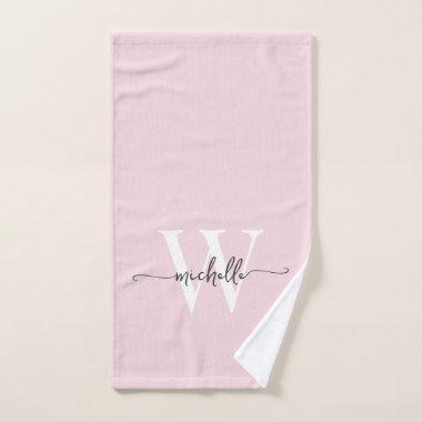 Modern Stylish Script Blush Pink Monogram Name Hand Towel
