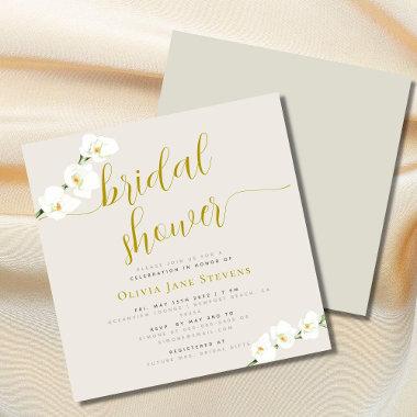 Modern Stylish White Orchid Beige Bridal Shower Invitations