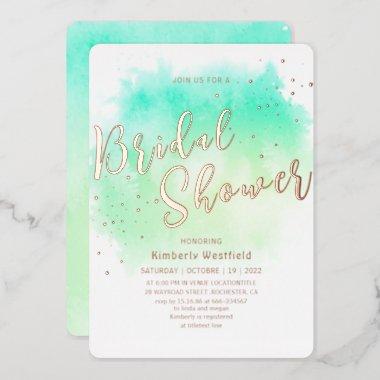 Modern summer Pastel watercolor bridal shower Foil Invitations