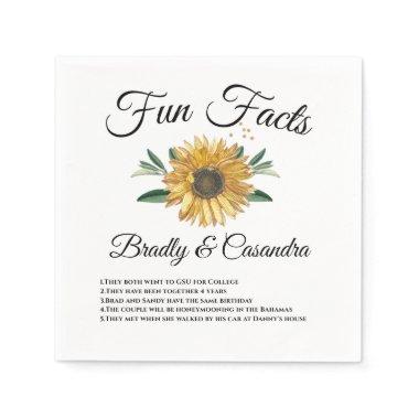 Modern Sunflower Chic Typography Wedding Fun Fact Napkins