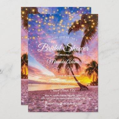 Modern Sunset Beach and Stars Summer Bridal Shower Invitations