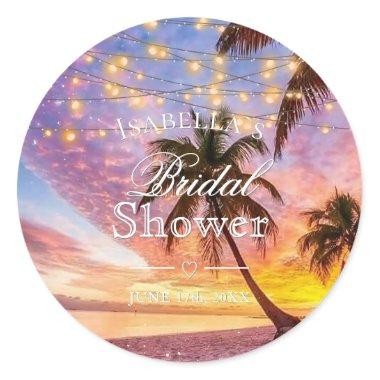 Modern Sunset Beach & Stars Summer Bridal Shower Classic Round Sticker