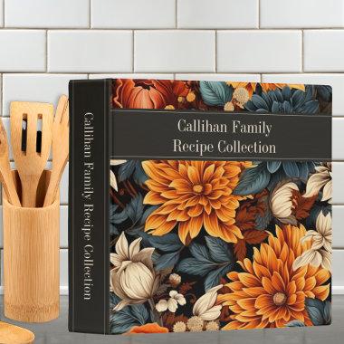 Modern Teal & Burnt Orange Floral Family Recipe 3 Ring Binder