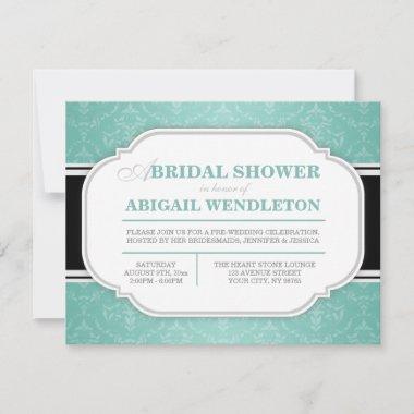Modern Teal Damask Bridal Shower Invitations
