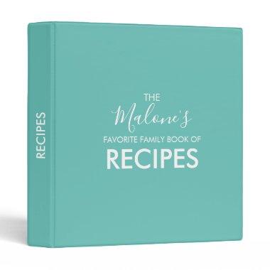 Modern Teal Personalized Recipe Binder