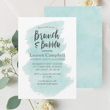 Modern Teal Watercolor Brunch and Bubbly Invitations