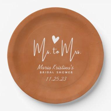 Modern Terracotta Ms to Mrs Bridal Shower Paper Plates