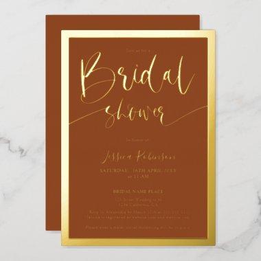 Modern terracotta script trendy bridal shower foil Invitations