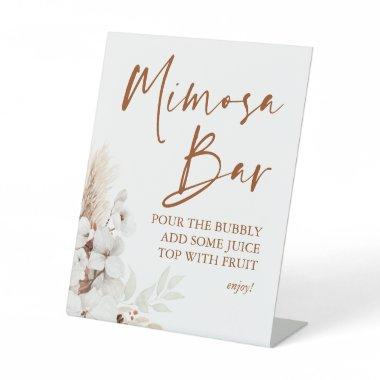 Modern Terracotta White Floral Boho Mimosa Bar Pedestal Sign