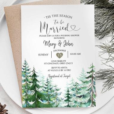 Modern Tis the season to be married Pine Trees Invitations