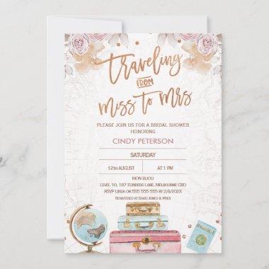 Modern Traveling Miss to Mrs Bridal Shower Invitations